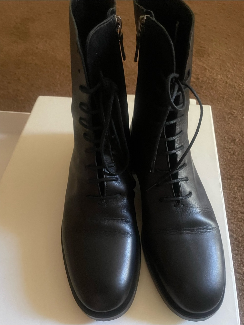 Manolo Blahnik Black Leather Lace-Up Ankle Boots